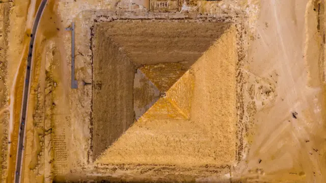 Aerial photo of the pyramid of King Khafre of the Fourth Dynasty.